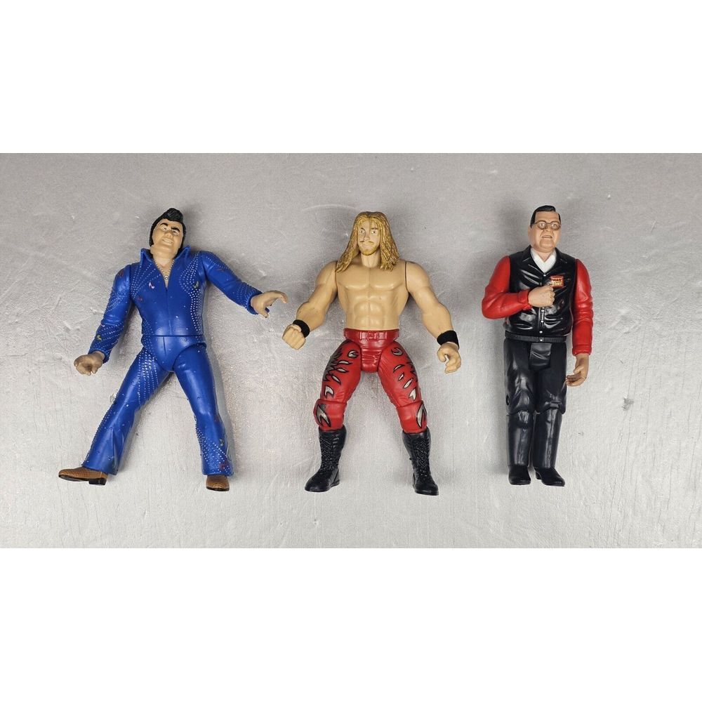 Lot Of (6) 90's Jakks Pacific Wrestling Figures. Jim Ross, Edge & Elvish Vintage